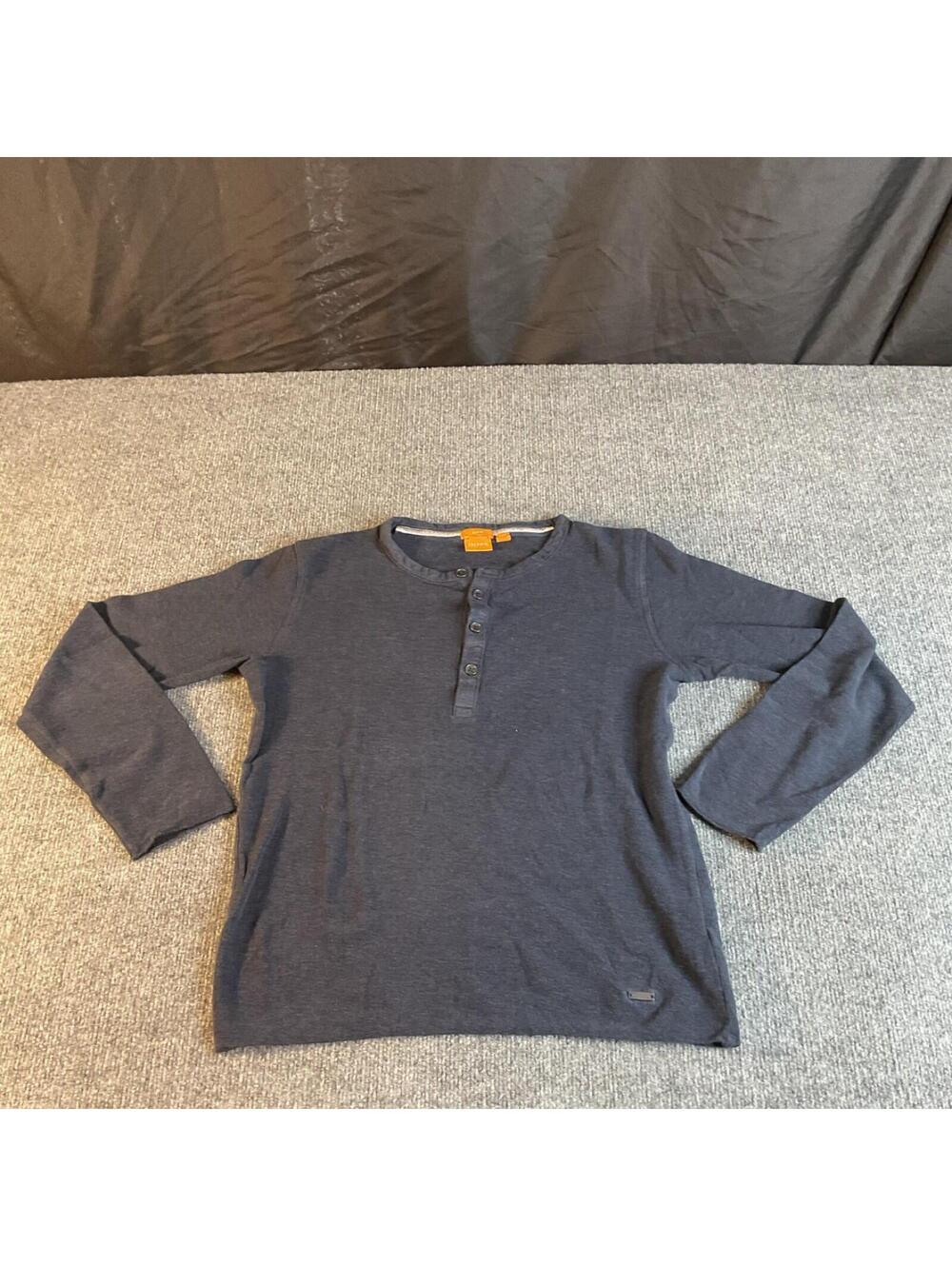 BOSS Orange Knit Pullover Sweater Solid Gray Henley Slim Fit Long Sleeve Men's M